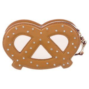 Rhinestone Embellished Leather Pretzel Wristlet
